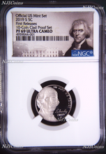 Load image into Gallery viewer, 2019 S Proof 5C Nickel NGC PF69 ULTRA CAMEO FR in 10-coin-set Jefferson label
