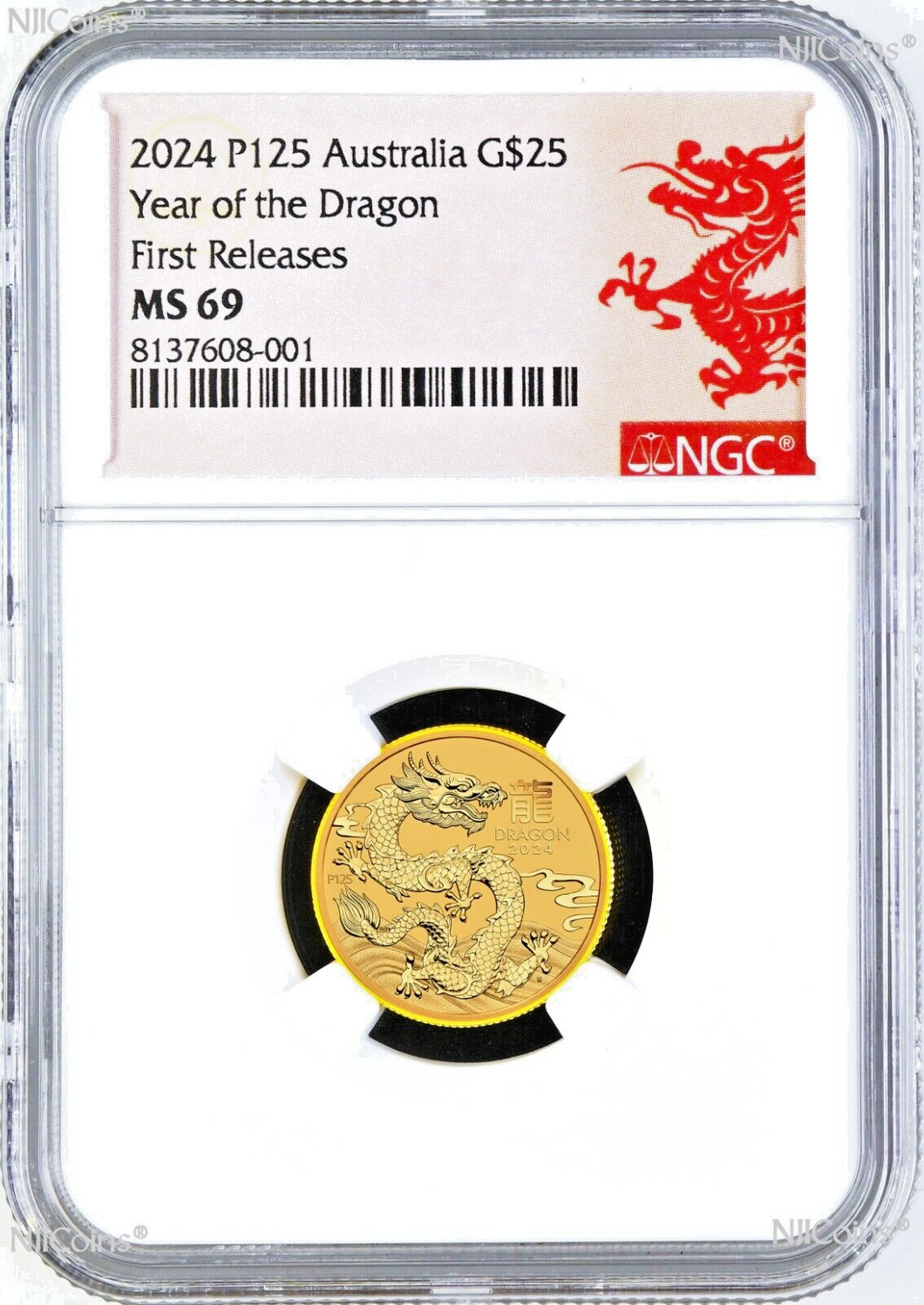 2024 Australia Bullion GOLD $25 Lunar Year of the Dragon NGC MS69 1/4oz Coin FR