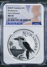 Load image into Gallery viewer, 2022 P Australia Silver Kookaburra NGC MS 70 $1 1 oz Coin Flag ER Label PERFECT
