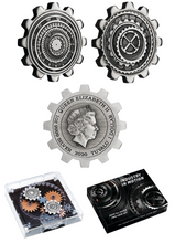 Load image into Gallery viewer, 2020 INDUSTRY IN MOTION 1oz Antiqued SILVER GEAR-SHAPED TWO-COIN SET (2oz total)
