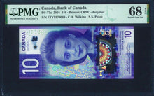 Load image into Gallery viewer, 2018 Canada 10 Dollars PMG Pick BC-77a Uncirculated Grade 68 Polymer Banknote
