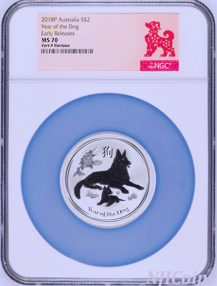 2018 P Australia Silver Lunar Year of the DOG NGC MS 70 2 oz $2 Coin ER