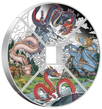 Load image into Gallery viewer, 2024 LUNAR YEAR OF THE DRAGON QUADRANT SILVER $1 4-coin-set 4x 1oz Fan-shape
