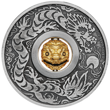 Load image into Gallery viewer, 2024 Year of the Dragon 1oz SILVER $1 Lunar Rotating Charm ANTIQUED COIN
