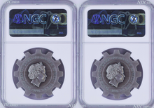 Load image into Gallery viewer, 2020 Industry In Motion ANTIQUED Gear-Shaped 1oz Silver 2-COIN-SET NGC MS70 ER
