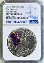 Load image into Gallery viewer, 2023 The Phantom 2oz Silver Antiqued Colored $2 Coin NGC MS 70 First Releases
