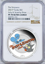 Load image into Gallery viewer, 2021 The Simpsons Itchy &amp; Scratchy Show Proof $1 1oz Silver COIN NGC PF 70 BR LB
