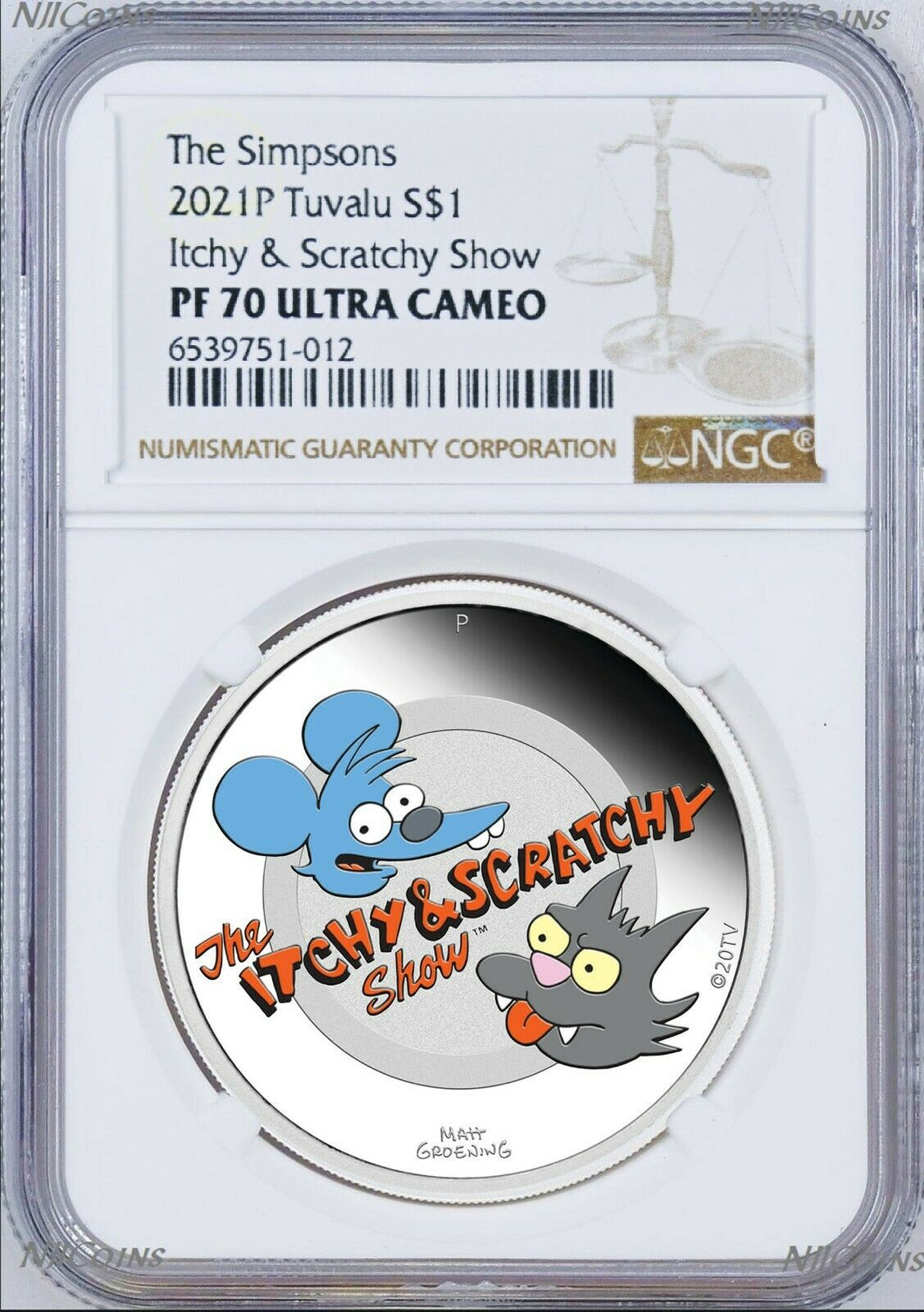 2021 The Simpsons Itchy & Scratchy Show Proof $1 1oz Silver COIN NGC PF 70 BR LB