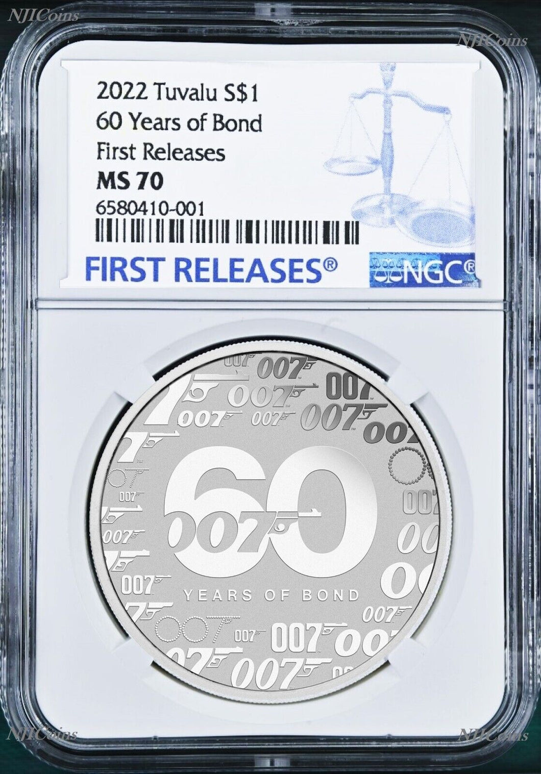 2022 60 YEARS OF BOND .9999 SILVER $1 1oz COIN NGC MS70 First Releases James 007