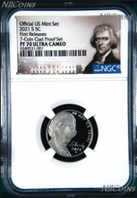 Load image into Gallery viewer, 2021 S Proof 5C Nickel 7-coin-clad-proof-set Version NGC PF70 ULTRA CAMEO FR
