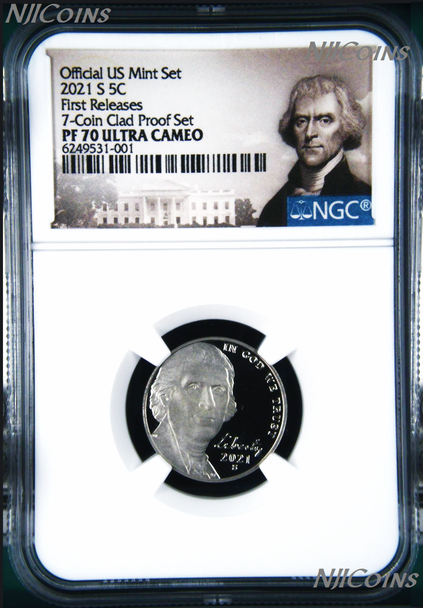 2021 S Proof 5C Nickel 7-coin-clad-proof-set Version NGC PF70 ULTRA CAMEO FR