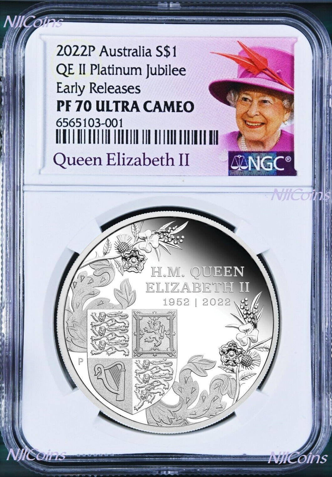 2022 QUEEN ELIZABETH Platinum Jubilee Silver $1 Proof coin PF70 ER NGC Cert 001