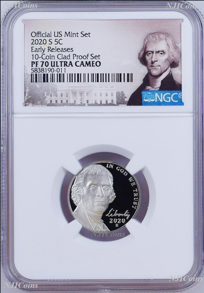 2020 S Proof 5C Nickel 10-clad-coin-set Version NGC PF70 ULTRA CAMEO ER