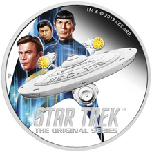 Load image into Gallery viewer, 2019 Star Trek ENTERPRISE &amp; CREW 2oz Silver $2 Coin 1,250 Mintage
