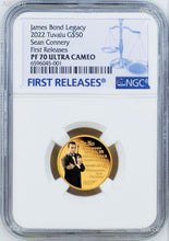 Load image into Gallery viewer, 2022 James Bond Proof $50 1/4oz Gold COIN NGC PF70 LEGACY SERIES1 Sean Connery F
