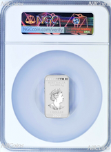 Load image into Gallery viewer, The Queen Elizabeth II effigy on Bar COIN Dragon 1oz Silver $1 NGC MS70
