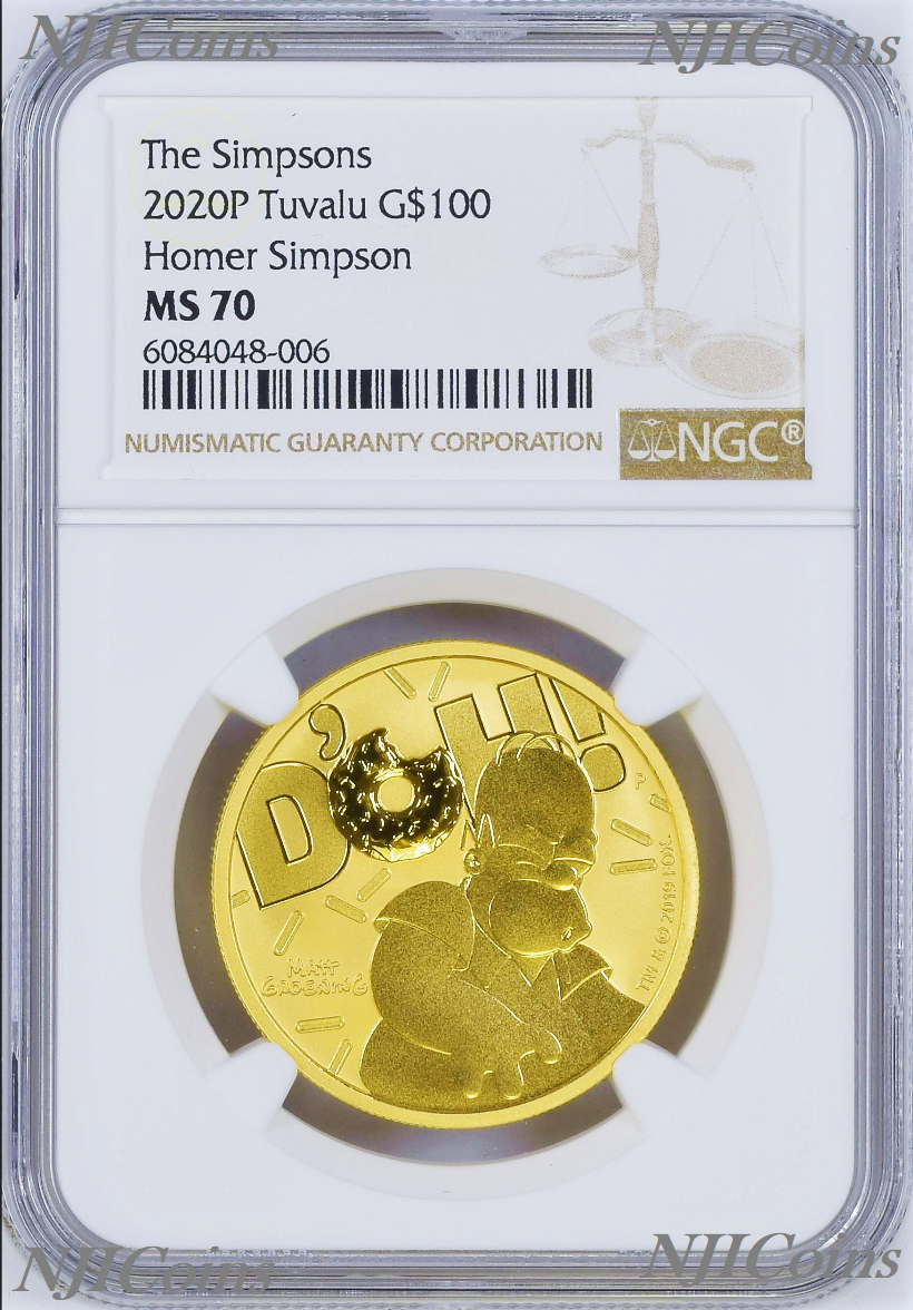 2020 Homer Simpson $100 1oz .9999 GOLD BULLION COIN NGC MS70 Brown Label