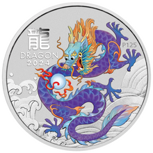 Load image into Gallery viewer, 2024 Australia Purple BU Lunar Year of the Dragon 1oz Silver $1 Coin In Card
