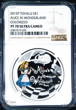 Load image into Gallery viewer, 2015 150th Ann. Alice&#39;s Adventures in Wonderland 1 oz Silver $1 coin NGC PF70
