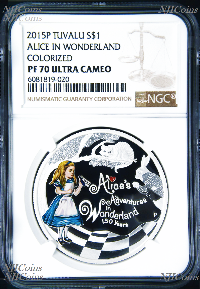 2015 150th Ann. Alice's Adventures in Wonderland 1 oz Silver $1 coin NGC PF70