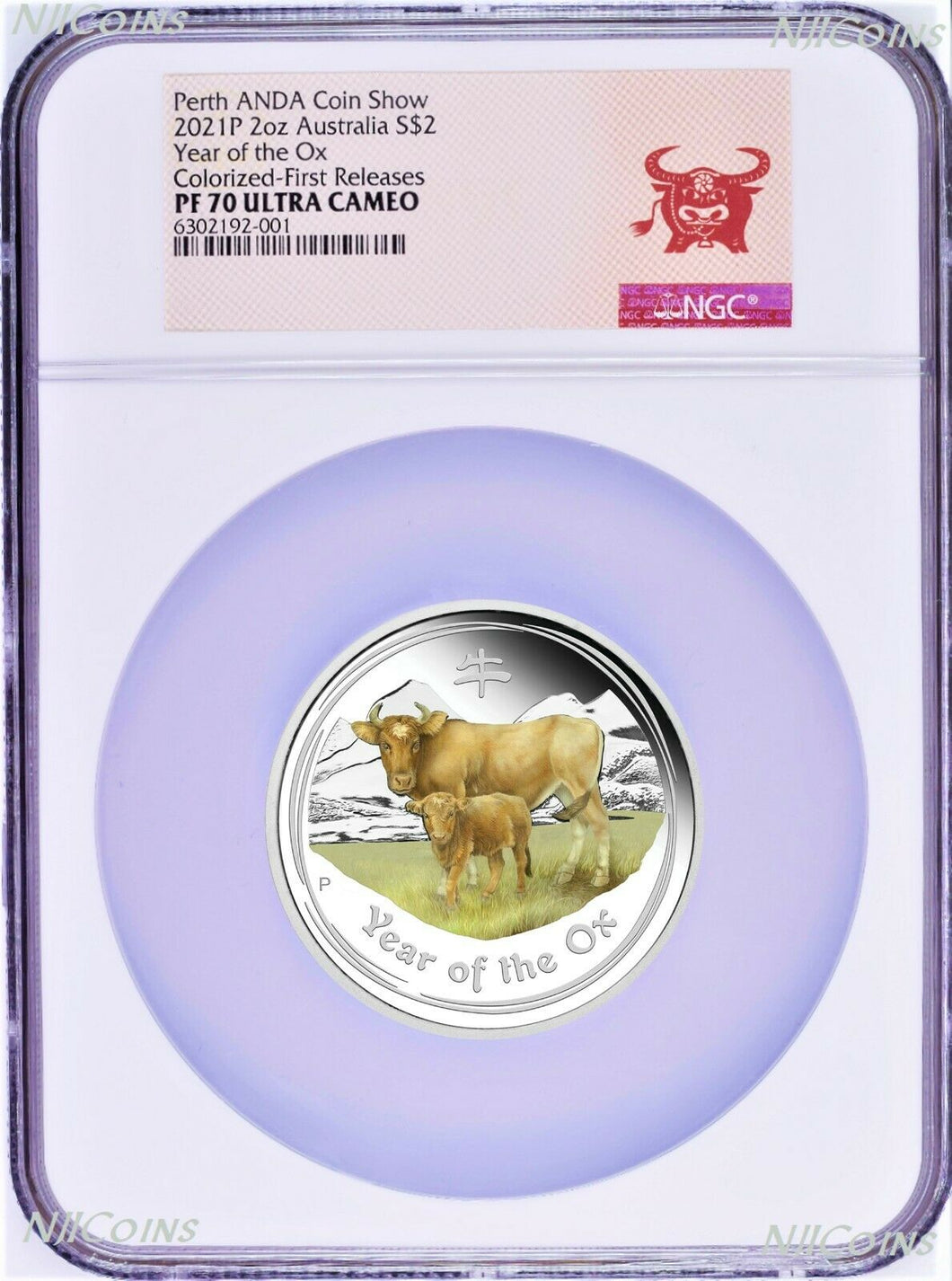 2021 ANDA EXPO PROOF Colored Silver Lunar Year of the OX NGC PF70 2oz $2 Coin FR