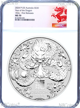 Load image into Gallery viewer, 2024 Lunar Year of the DRAGON 1 Kilo Bullion Silver $30 Coin NGC MS70 FR
