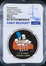 Load image into Gallery viewer, 2022 The Simpsons Series TREEHOUSE OF HORROR $1 1oz Silver COIN NGC MS70 ER
