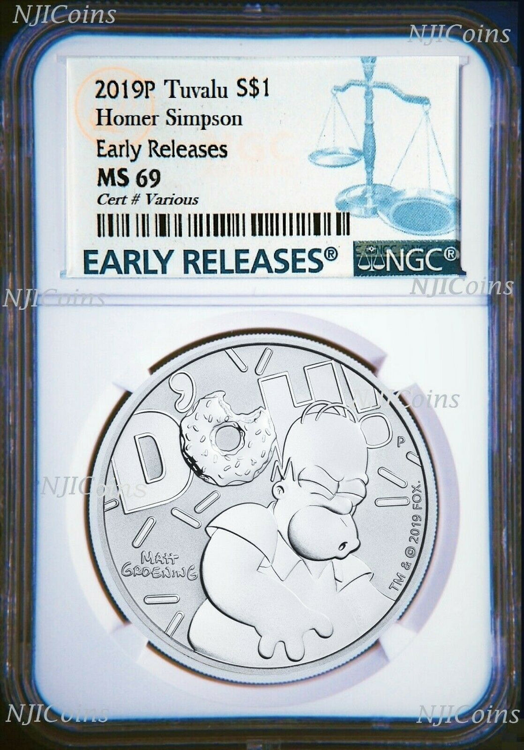 2019 Homer Simpson $1 1oz .9999 Silver COIN NGC MS69 ER