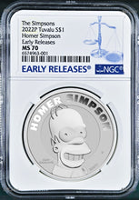 Load image into Gallery viewer, 2022 Homer Simpson Simpsons $1 1oz .9999 Silver COIN NGC MS 70 ER
