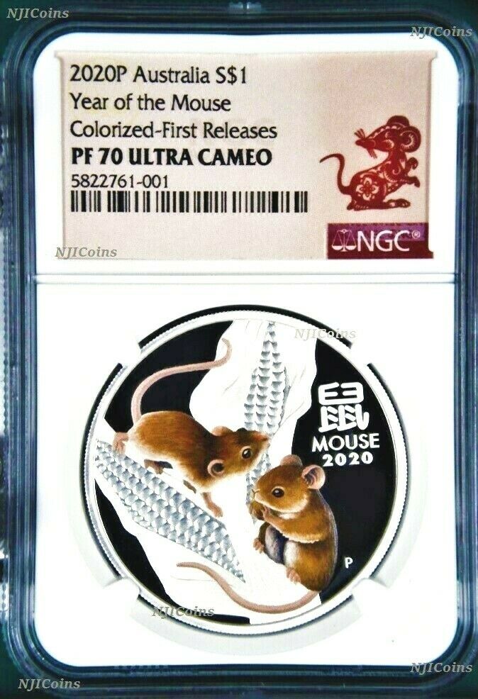 2020 Australia PROOF Colored Silver Lunar Year of the MOUSE NGC PF70 1oz Coin