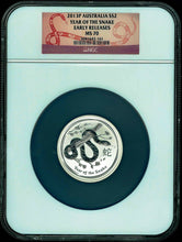 Load image into Gallery viewer, 2013 P AUSTRALIA Lunar YEAR of SNAKE 2 oz pure Silver Coin NGC MS70 red label
