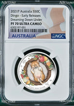 Load image into Gallery viewer, 2021 TUVALU Dreaming Down Under – Dingo Silver Proof NGC PF 70 1/2oz Coin ER
