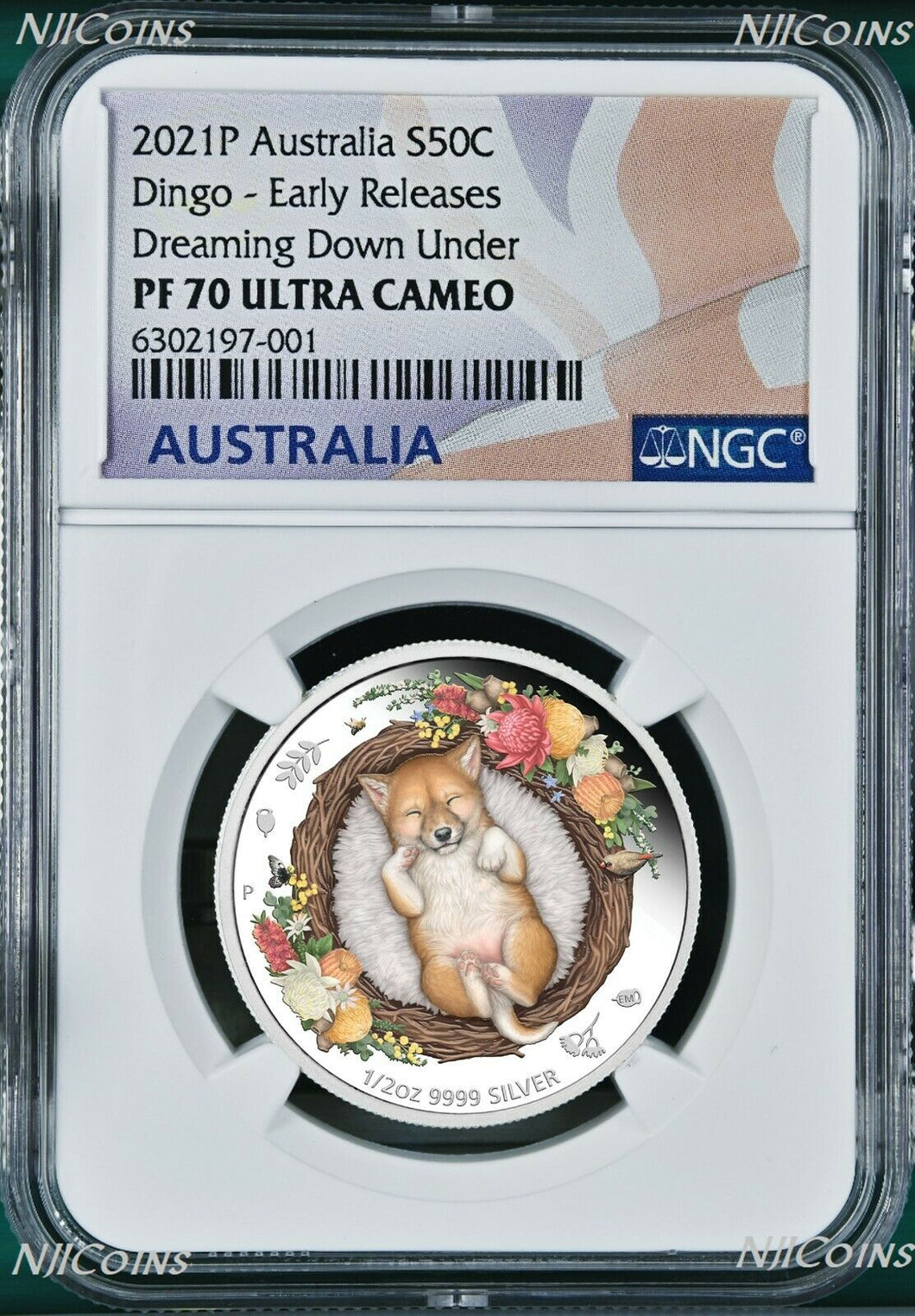 2021 TUVALU Dreaming Down Under – Dingo Silver Proof NGC PF 70 1/2oz Coin ER