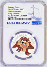 Load image into Gallery viewer, 2018 TUVALU Looney Tunes TASMANIAN DEVIL Silver Proof NGC PF70 Coin ER
