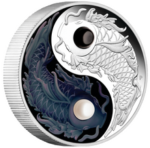 Load image into Gallery viewer, 2024 5oz .9999 Silver YIN YANG KOI PROOF COLORED $5 Coin with PEARLS
