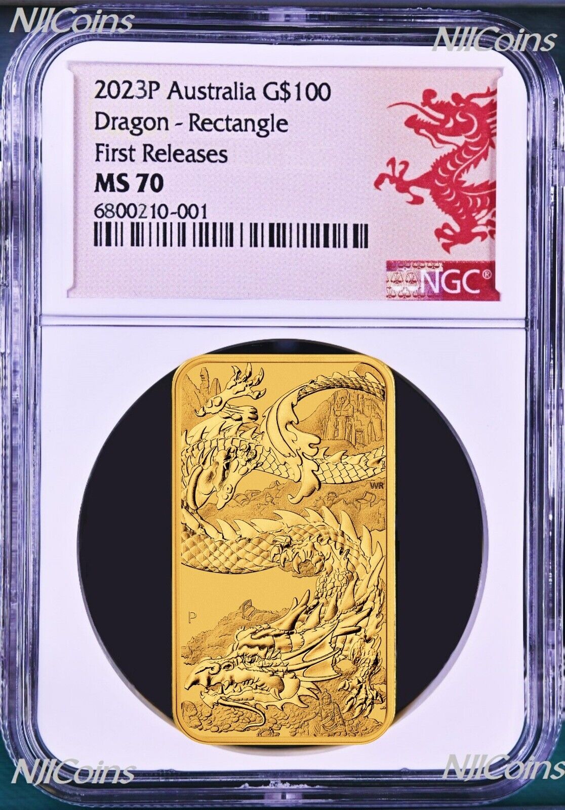 Gold Coin Rextangular 2023 Dragon 1oz .9999 GOLD Rectangular $1 Dollar Bar COIN NGC MS 70 FR ...