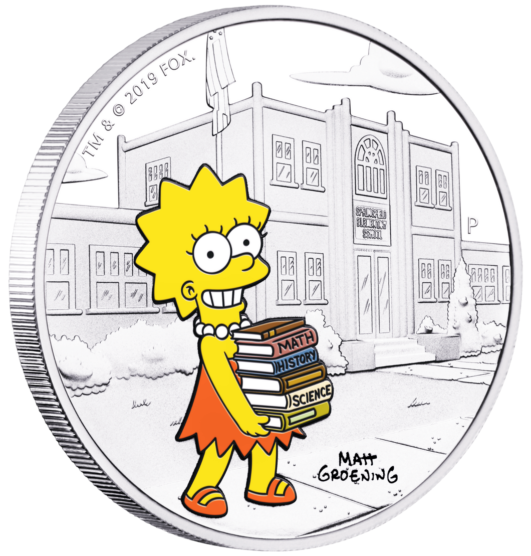 2019 The Simpsons Lisa Simpson 1oz $1 Silver 99.99% Dollar Proof Coin