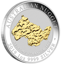 Load image into Gallery viewer, 2019 Australia WELCOME STRANGER GOLD NUGGET 24k GILDED 1oz SIlver $1 Coin
