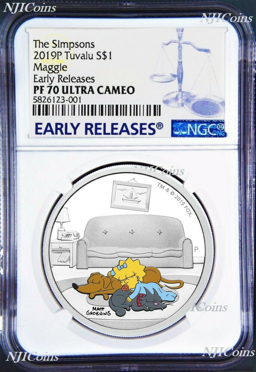 2019 The Simpsons MAGGIE Simpson Proof $1 1oz Silver COIN NGC PF 70 ER PF70