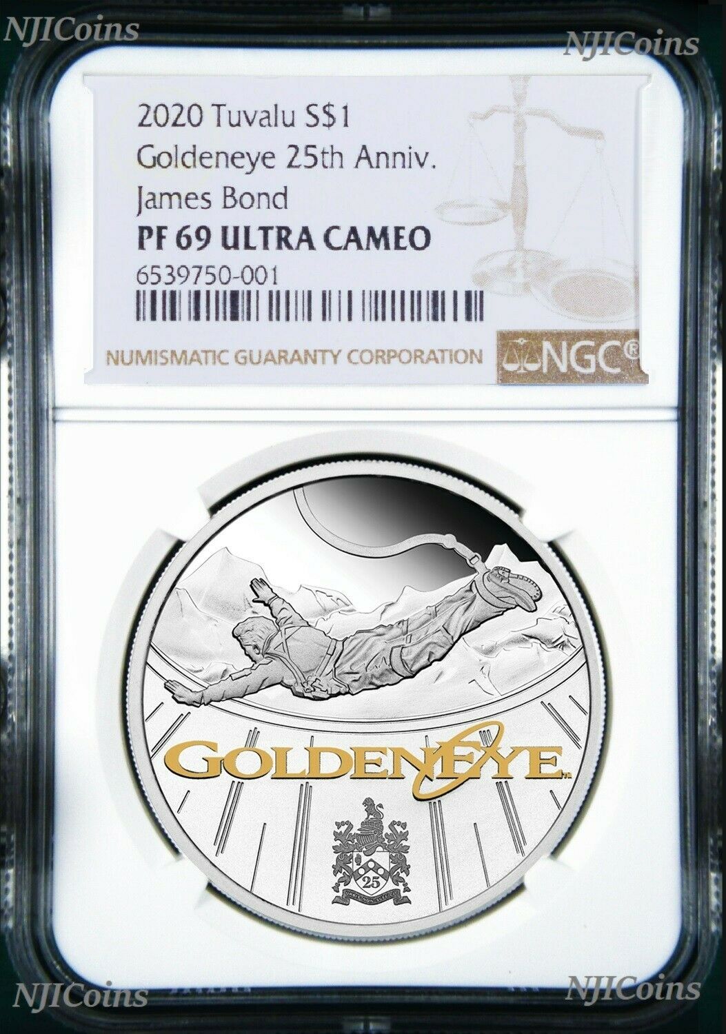 2020 James Bond 007 Goldeneye .9999 SILVER PROOF $1 1oz COIN NGC PF69 BR LB