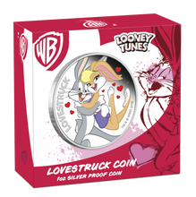 Load image into Gallery viewer, 2019 LOONEY TUNES Lovestruck Silver Proof $1 Coin BUGS and LOLA Valentine’s Day
