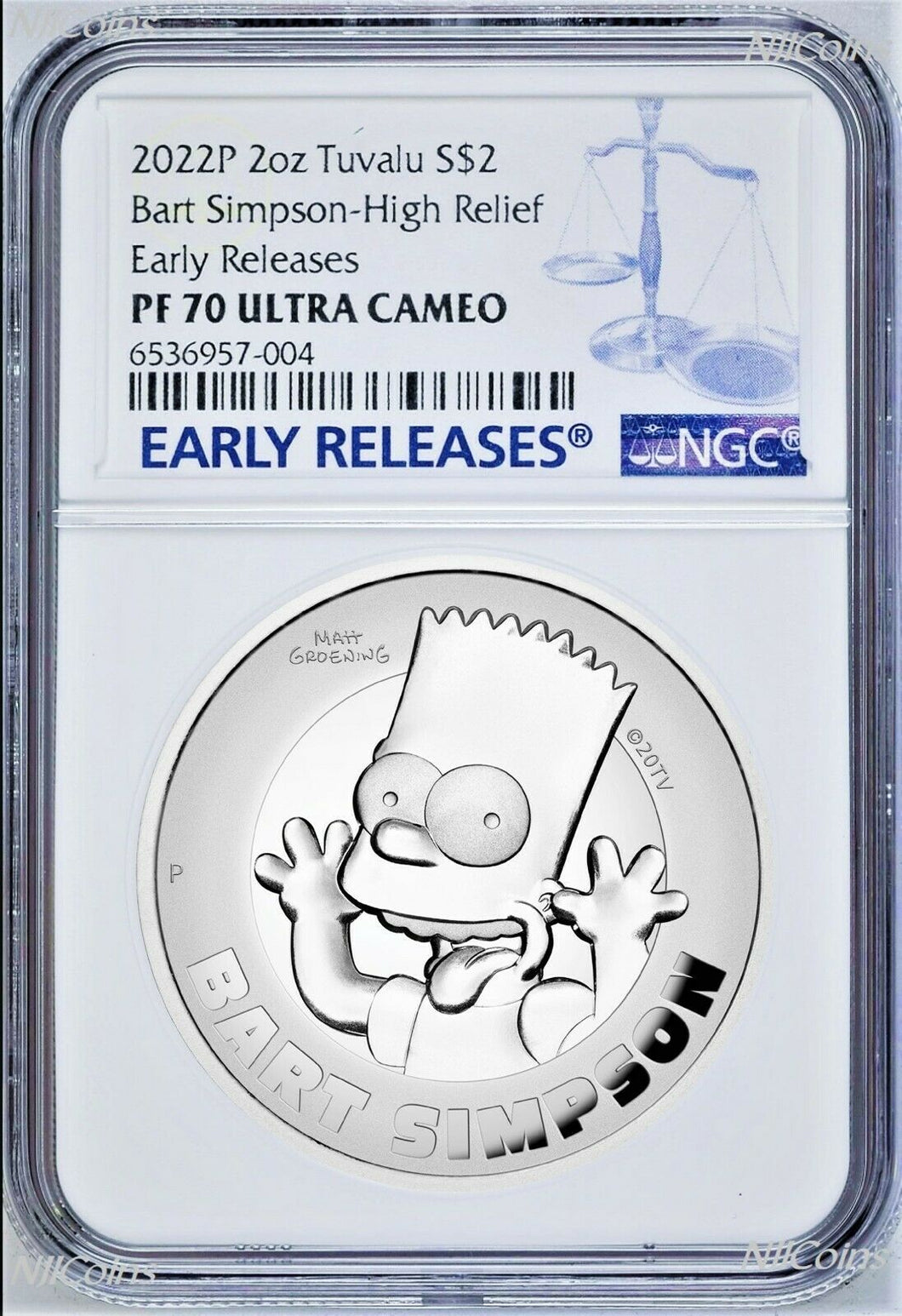 2022 HIGH RELIEF Simpsons Bart Simpson Proof $2 2oz Silver COIN