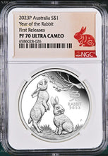 Load image into Gallery viewer, 2023 Australia PROOF Silver Lunar Year of the Rabbit NGC PF70 1oz $1 Coin FR

