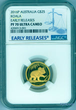 Load image into Gallery viewer, 2016 AUSTRALIAN KOALA 1/4 OZ $25 GOLD PROOF COIN NGC PF70 AUSTRALIA 1000 MINTAGE
