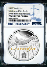 Load image into Gallery viewer, 2020 James Bond 007 Goldeneye .9999 SILVER PROOF $1 1oz COIN NGC PF69 FR
