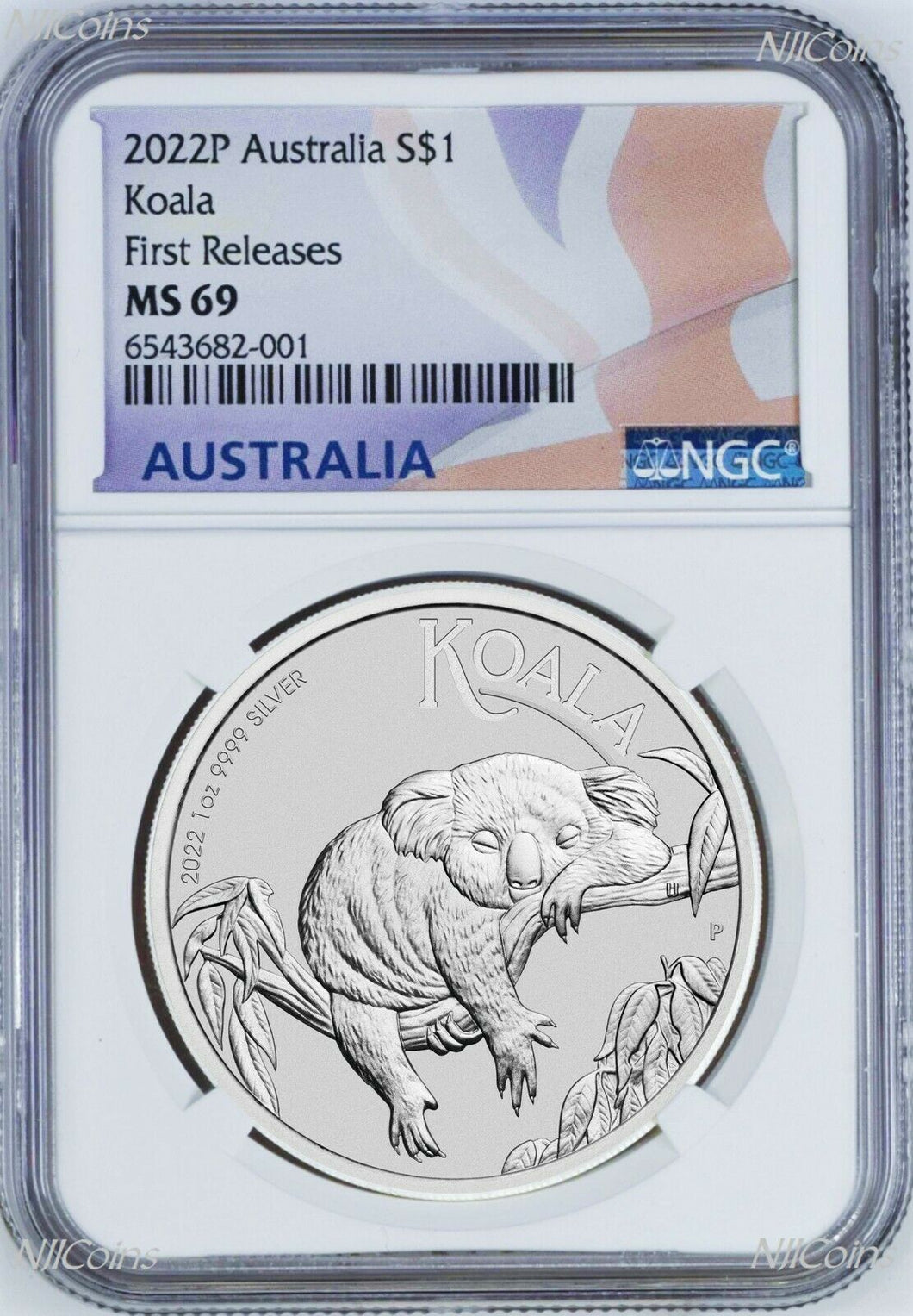 2022 P Australia Silver Koala NGC MS 69 $1 1 oz Coin Blue FR Flag Label