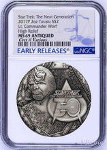 Load image into Gallery viewer, 2017 STAR TREK The Next Generation COMMANDER WORF 2oz $2 SILVER COIN NGC MS69 ER
