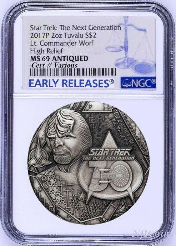 2017 STAR TREK The Next Generation COMMANDER WORF 2oz $2 SILVER COIN NGC MS69 ER