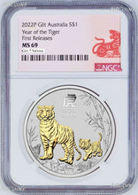 Load image into Gallery viewer, 2022 Aussie GILDED Silver Lunar Year of  TIGER NGC MS69 1oz Coin First Releases
