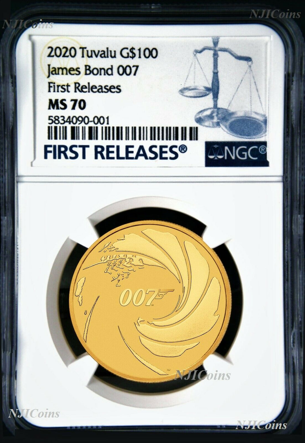 2020 James Bond 007 $100 1oz .9999 GOLD BULLION COIN NGC MS70 FIRST Releases